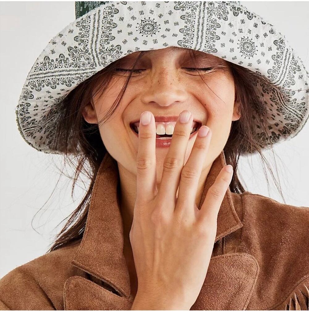 Free People Orchard Print Boho Y2K Paisley Handkercheif Style Green Bucket Hat